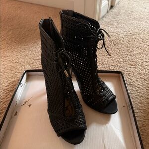 Sam Edelman Black Woven Lace-Up Heels